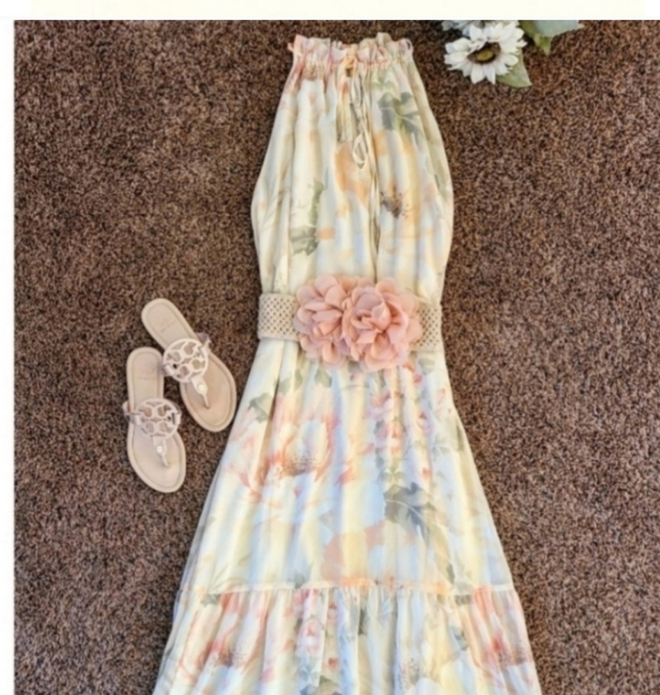 Floral Maxi Dress and Floral Belt